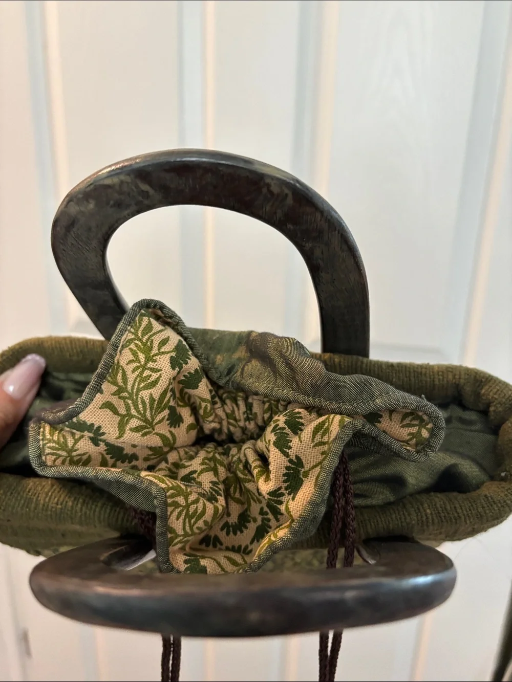 Olive Green Woven Top-Handle Women’s Bag - Picture 4 of 7